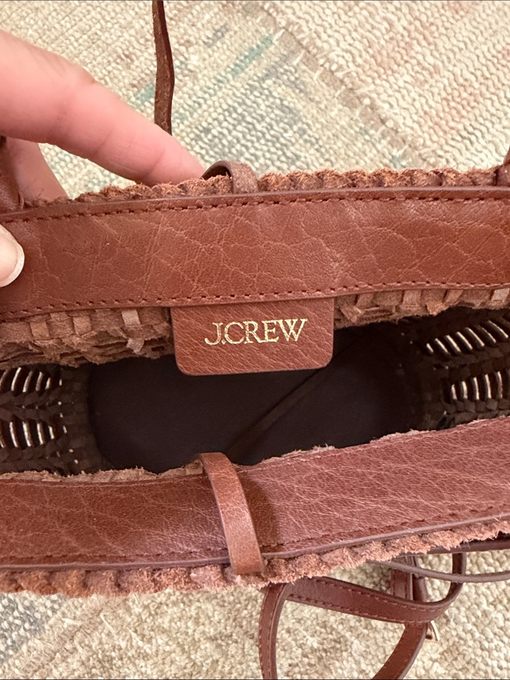 J. Crew Brown Woven Leather Tote with Detachable Strap - Picture 5 of 6
